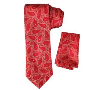 St. Patrick Red Paisley Necktie Tie Square Pocket Hanky Set Men's Holiday Formal